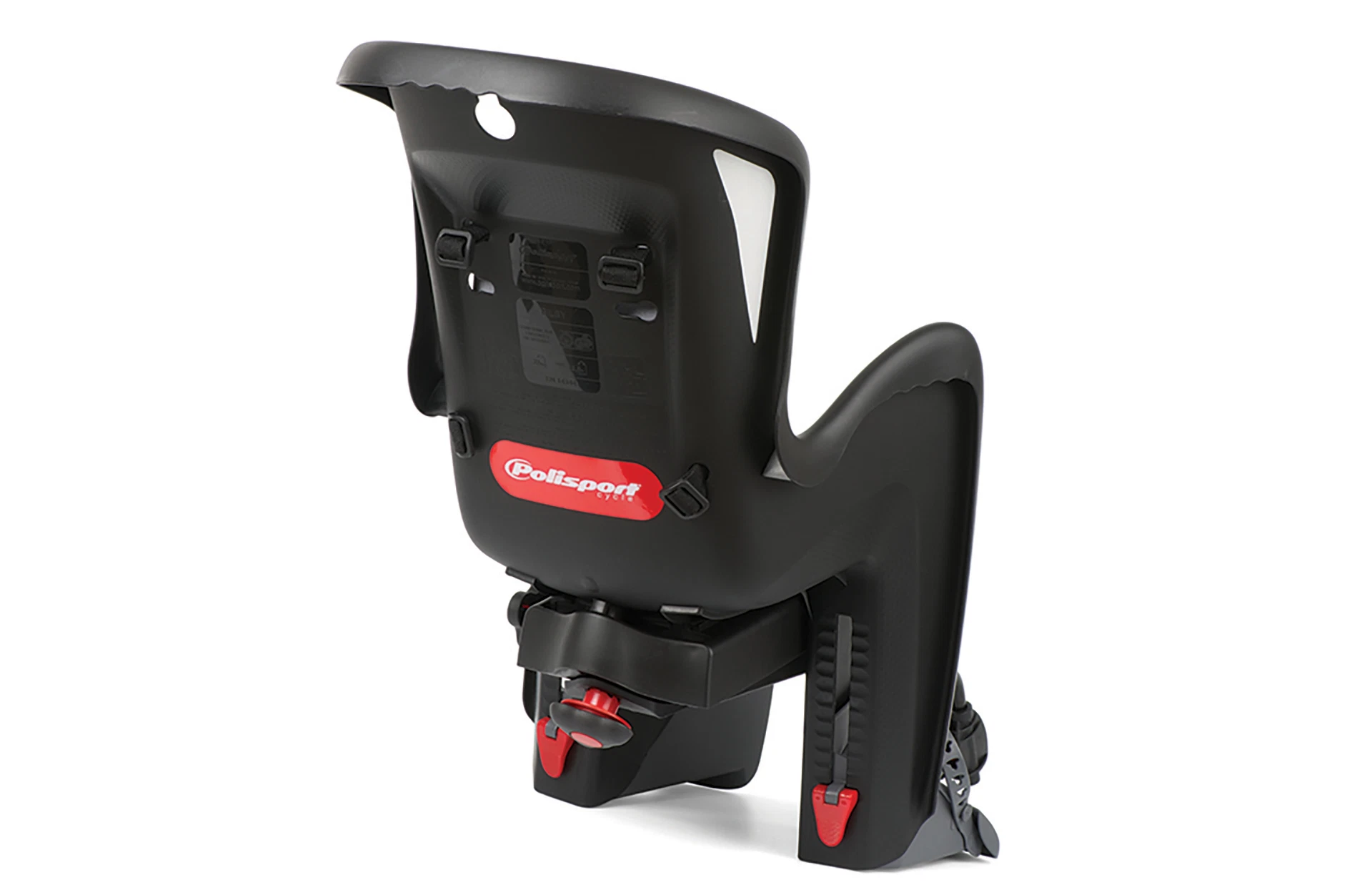 Polisport Bilby Kindersitz – Rückansicht, stabile Sattelrohr-Montage für sicheren Halt
