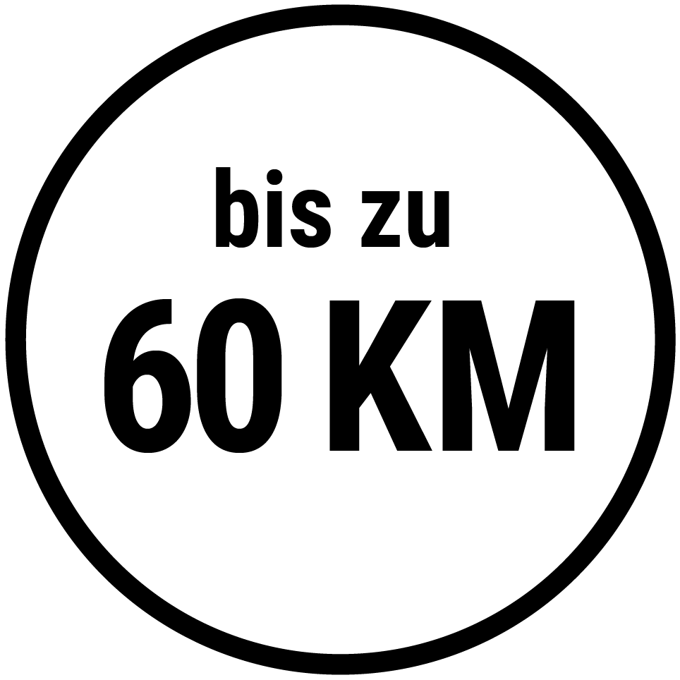 Icon Reichweite bis zu 60 km (rund)