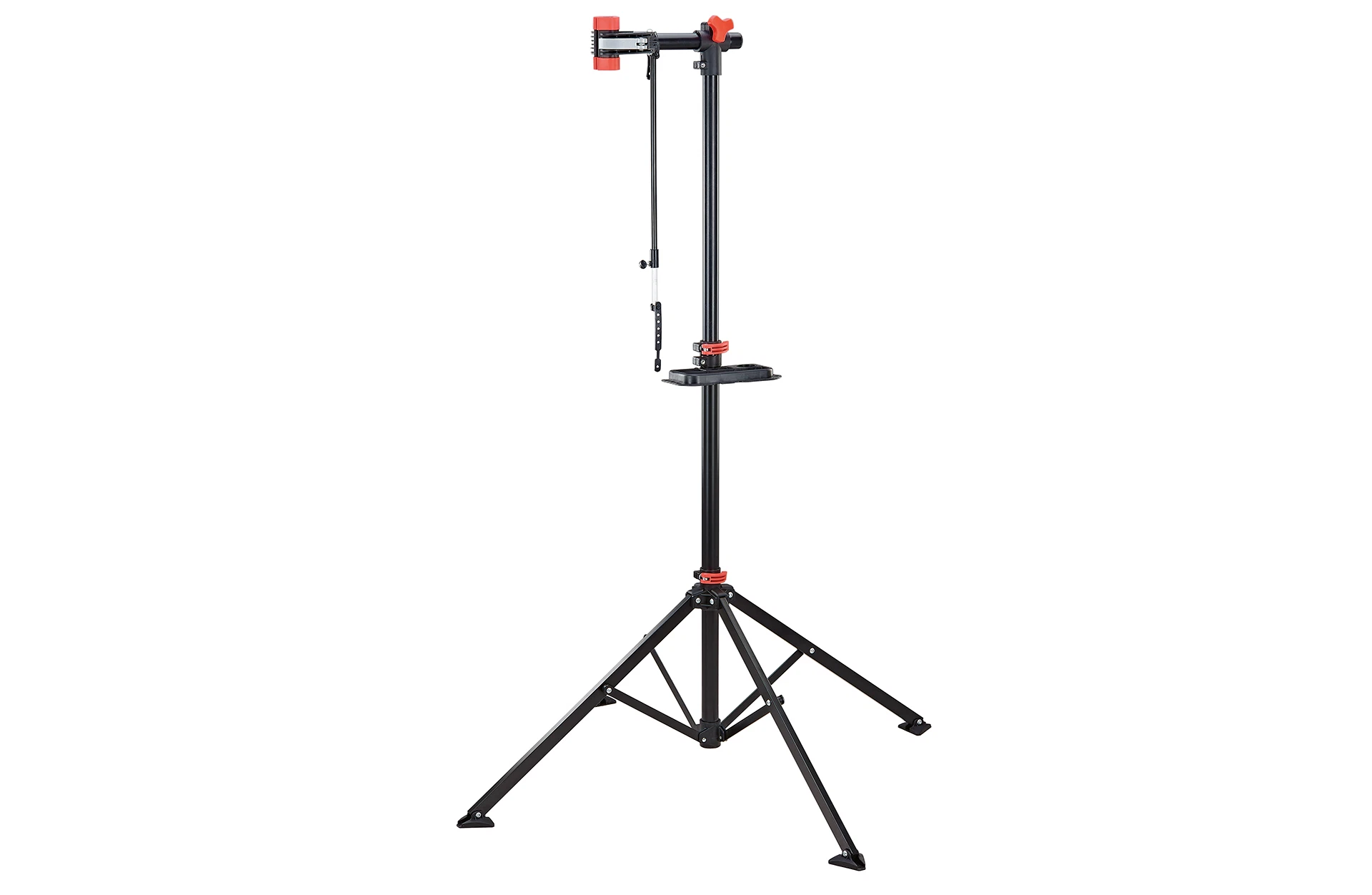 Montageständer schwarz/rot aufgebaut - Ansicht von vorne auf weißem Grund