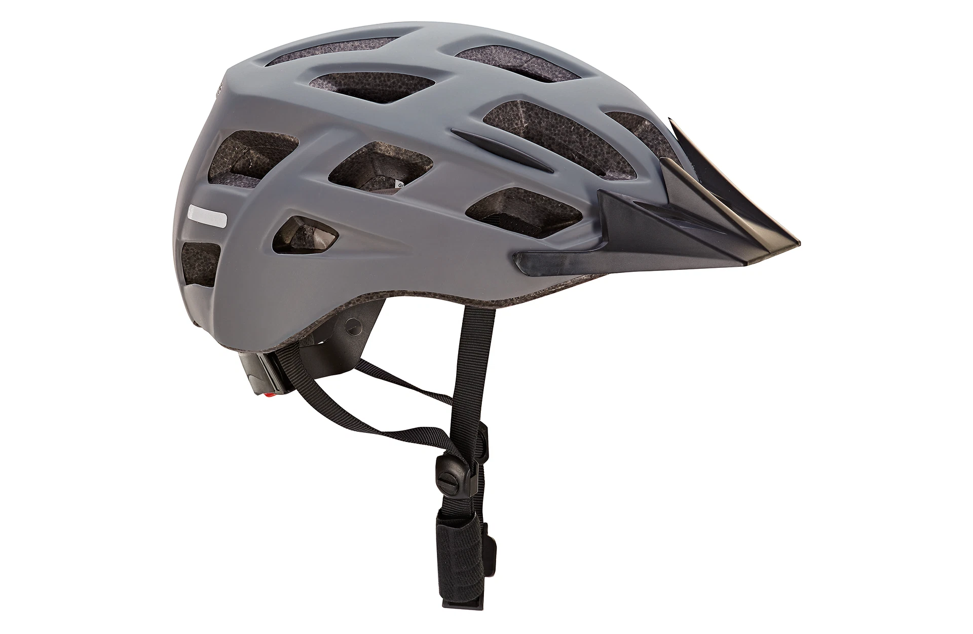 Fahrradhelm MTB grau - seitliche Ansicht auf weißem Grund