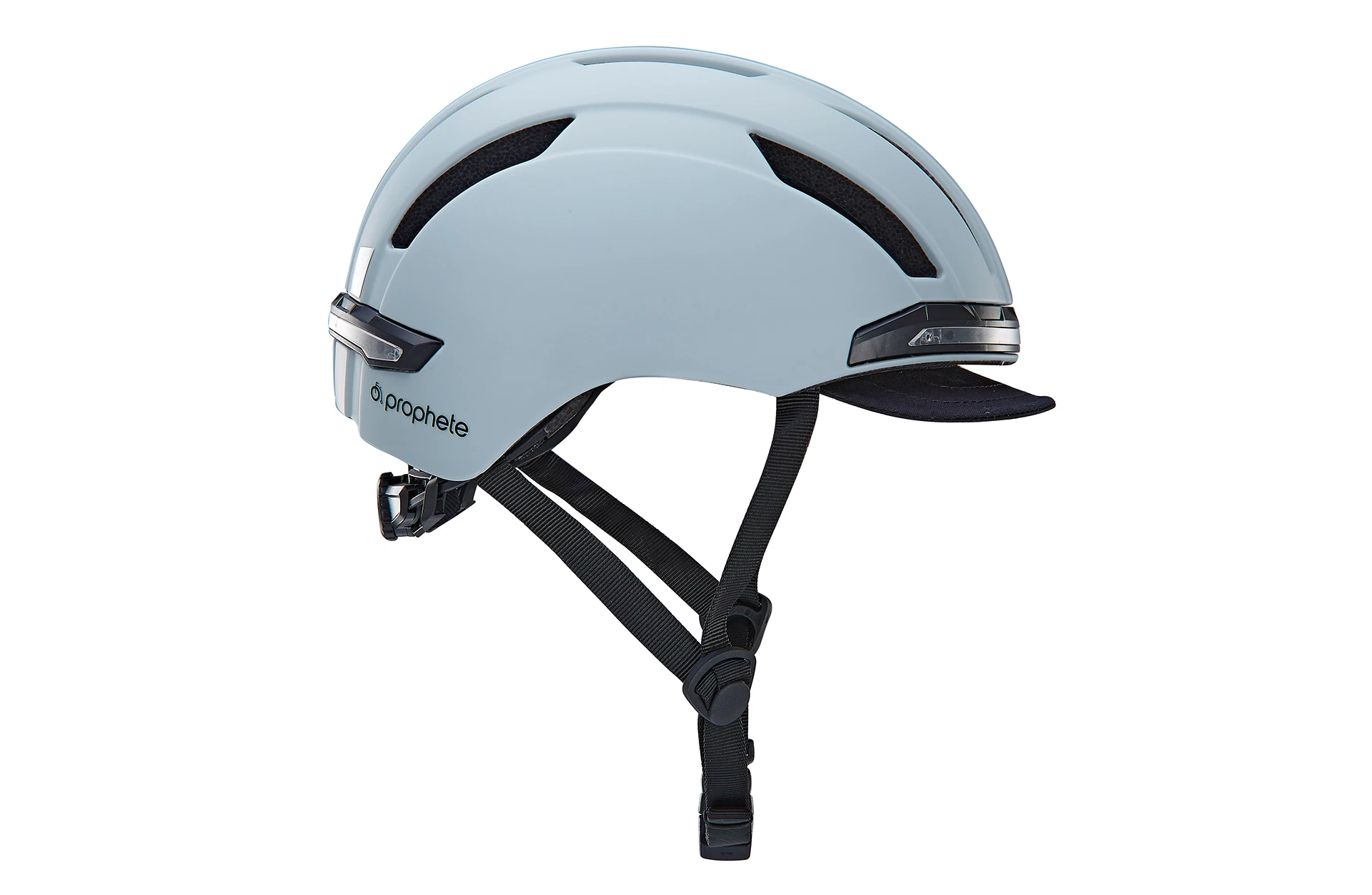 Fahrradhelm grau - seitliche Ansicht auf weißem Grund