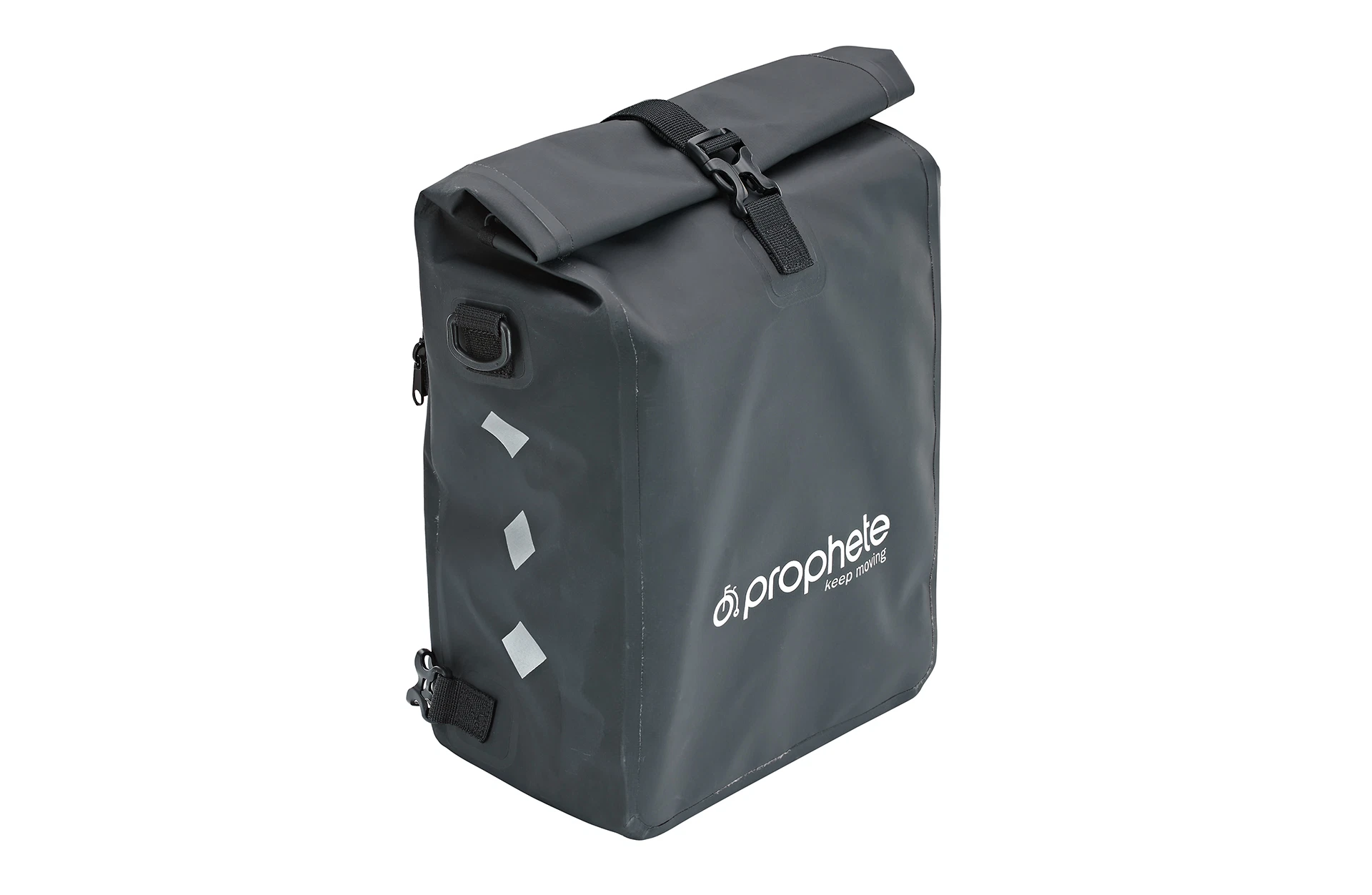 Fahrradtasche Prophete geöffnet - Ansicht diagonal auf weißem Grund