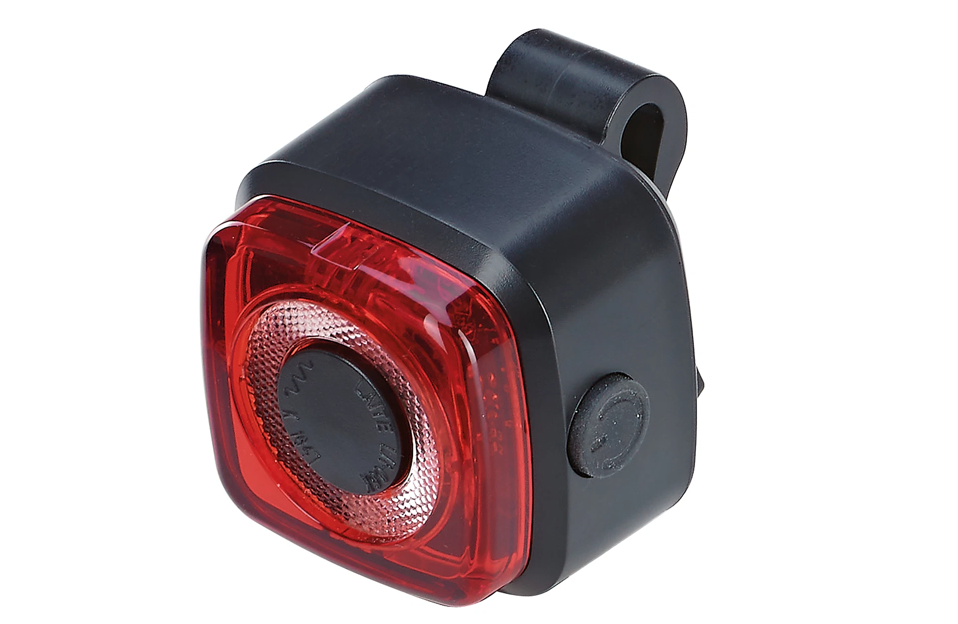 Rücklicht quadratisch rot - diagonale Ansicht auf weißem Grund