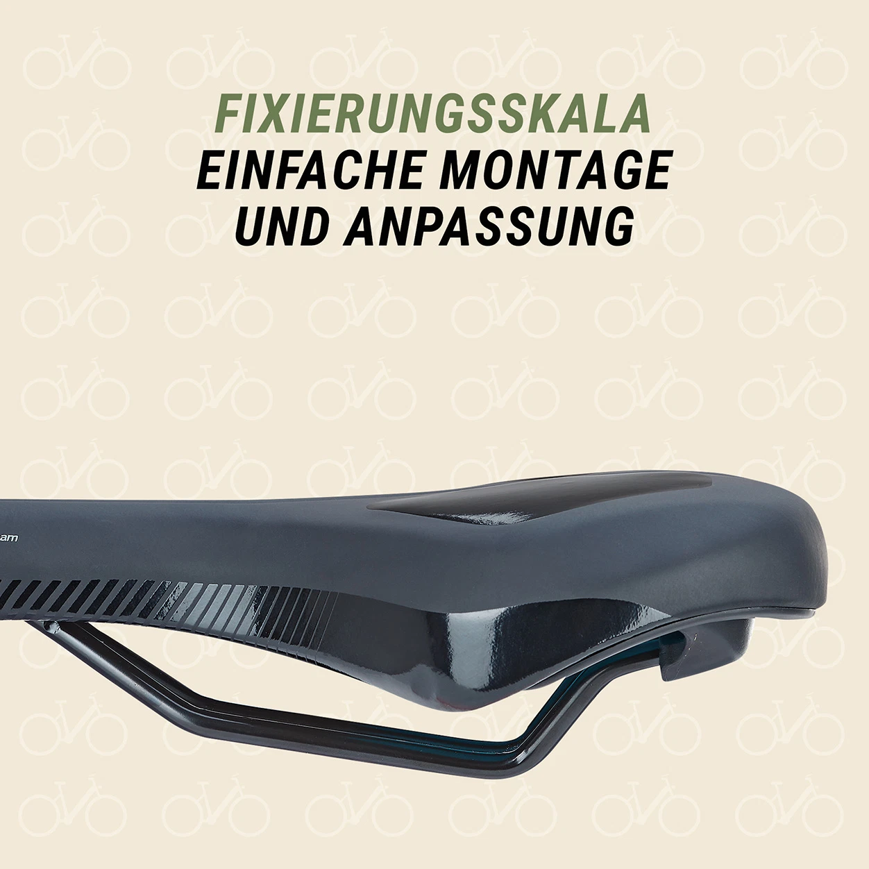 Trekking Sattel mit Fixierungsskala für einfache Montage und Anpassung - seitliche Ansicht