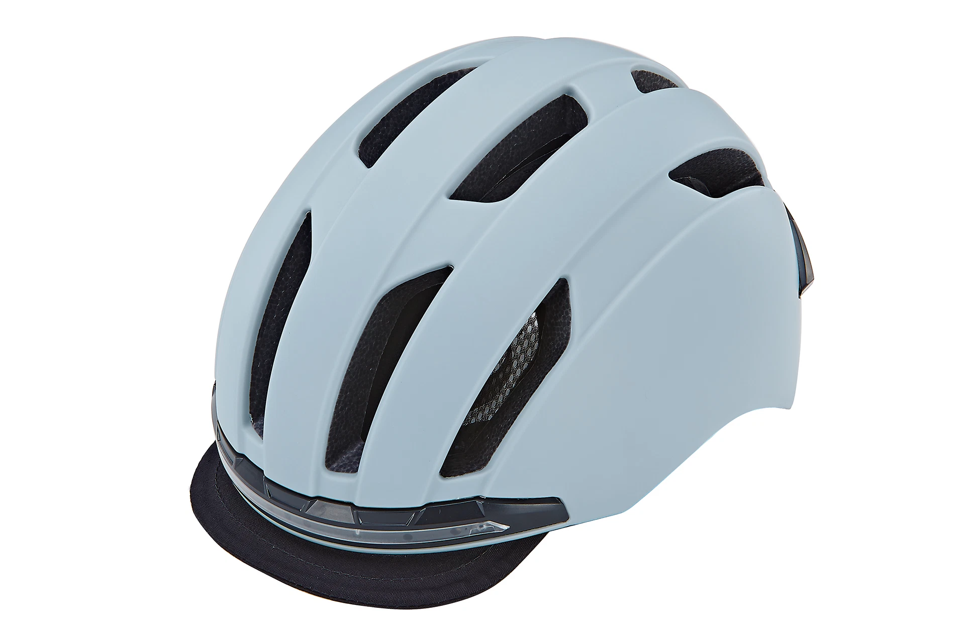 Fahrradhelm grau - diagonale Ansicht auf weißem Grund