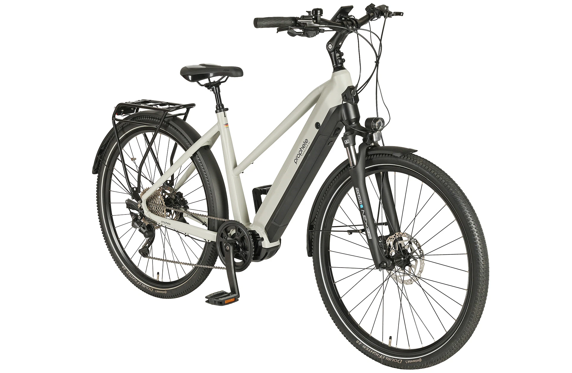 Entdecker 5.0 Trekking E-Bike Trapezrahmen  - diagonale Ansicht auf weißem Grund