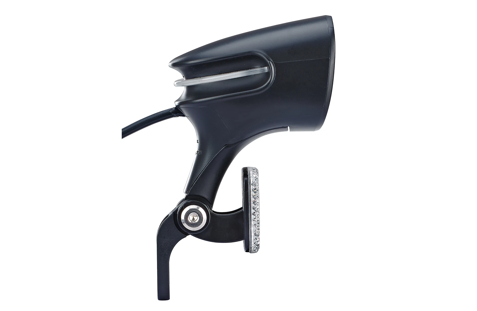 Scheinwerfer mit Befestigung- seitliche Ansicht hinten auf weißem Grund