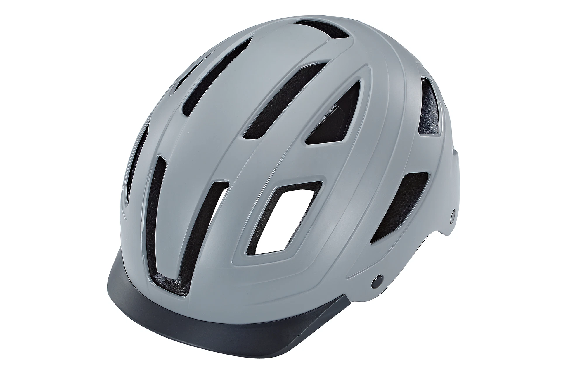 Fahrradhelm grau - diagonale Ansicht auf weißem Grund