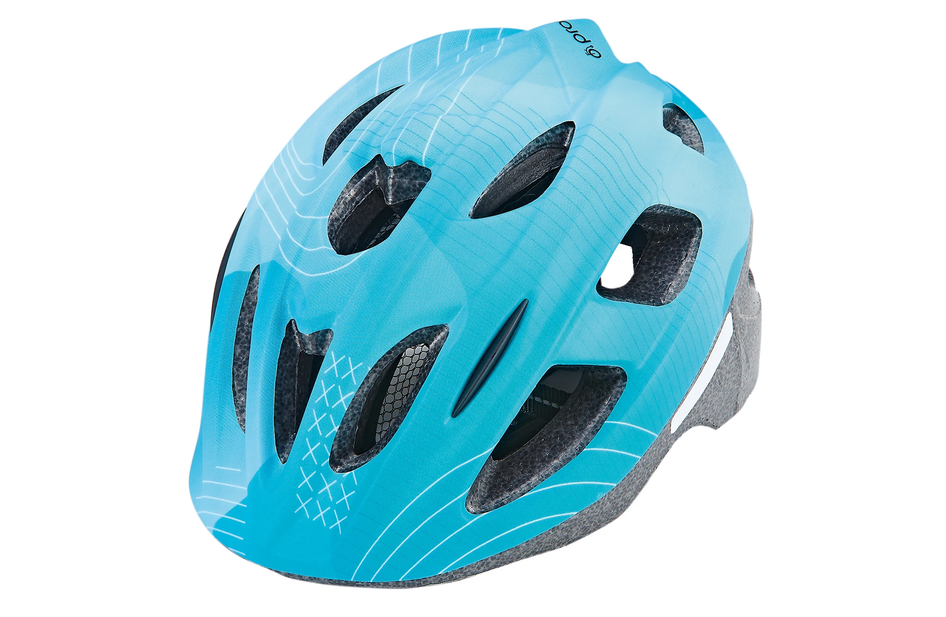 Fahrradhelm blau für Kinder - diagonale Ansicht auf weißem Grund