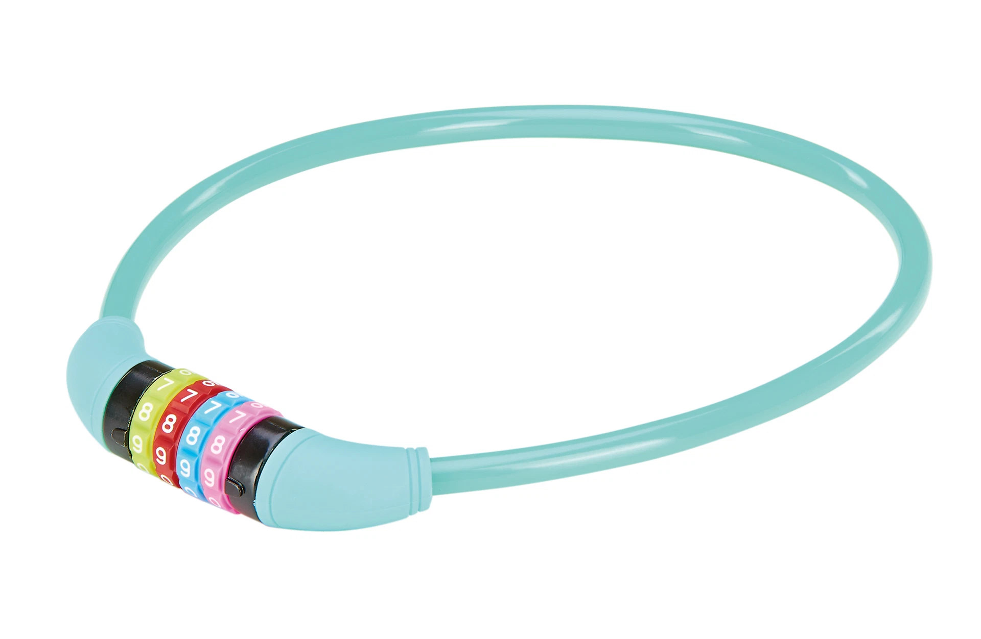 Zahlenschloss blau mit Zahlencode - diagonale Ansicht auf weißem Grund