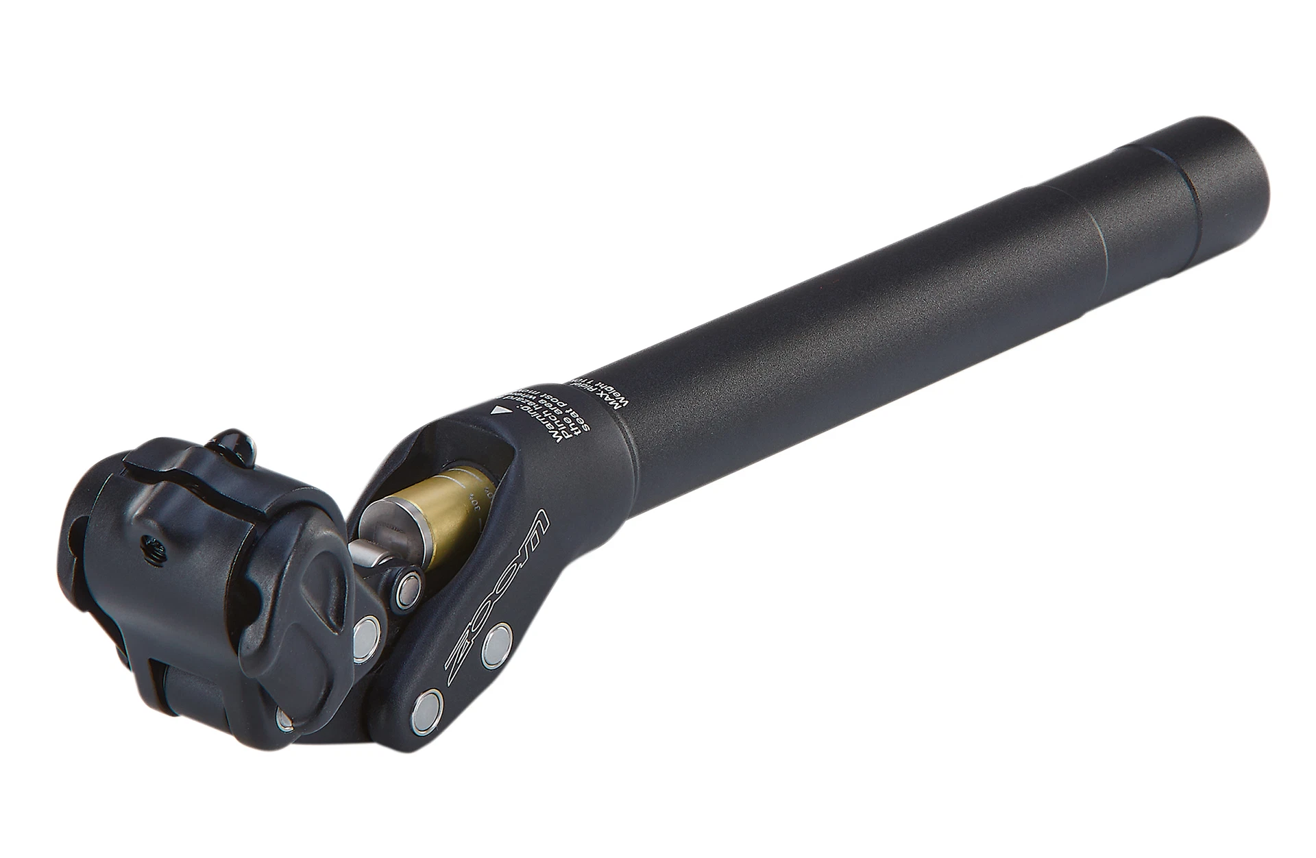 Sattelstütze schwarz - diagonale Ansicht auf weißem Grund