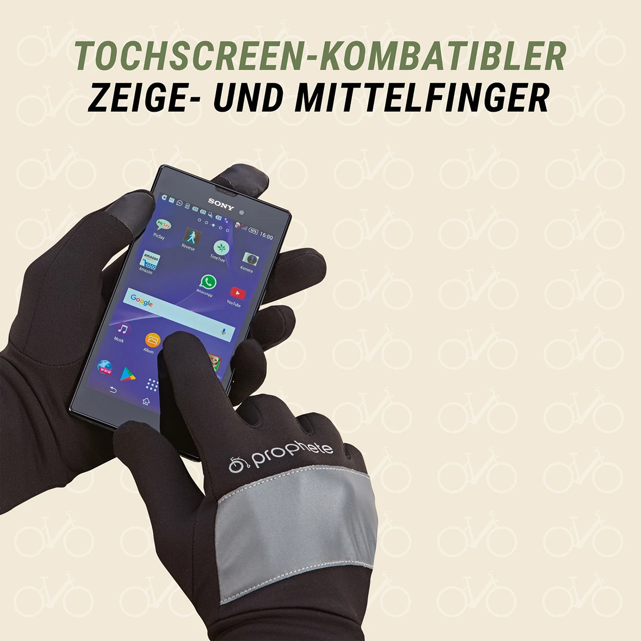 Fahrradhandschuhe lang Touchscreen kompatibel für Zeige und Ringfinger - Bedienung am Handy
