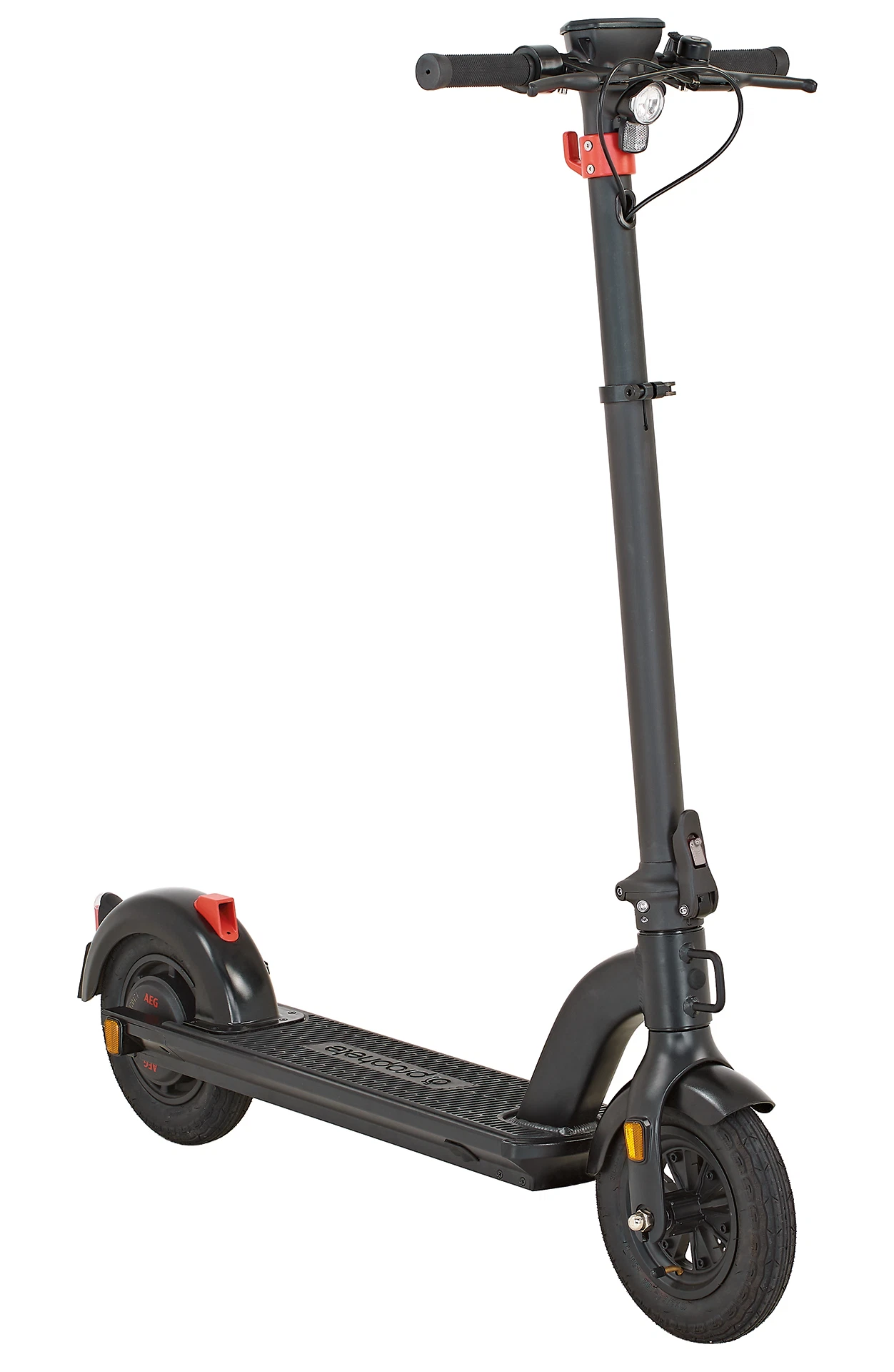 Vollansicht diagonal Prophete E-Scooter mit 10" Reifen vor weißem Hintergrund