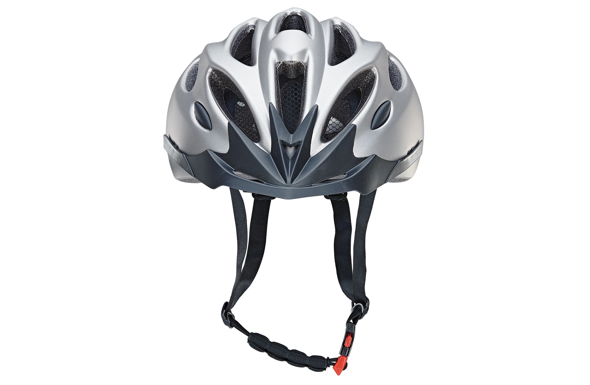 Fahrradhelm silber - Ansicht von vorne auf weißem Grund