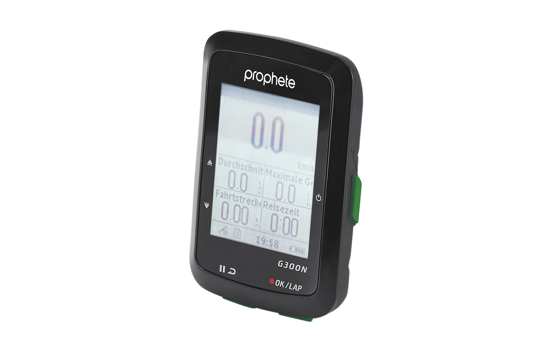 Fahrradnavi Display an - Ansicht diagonal auf weißem Grund