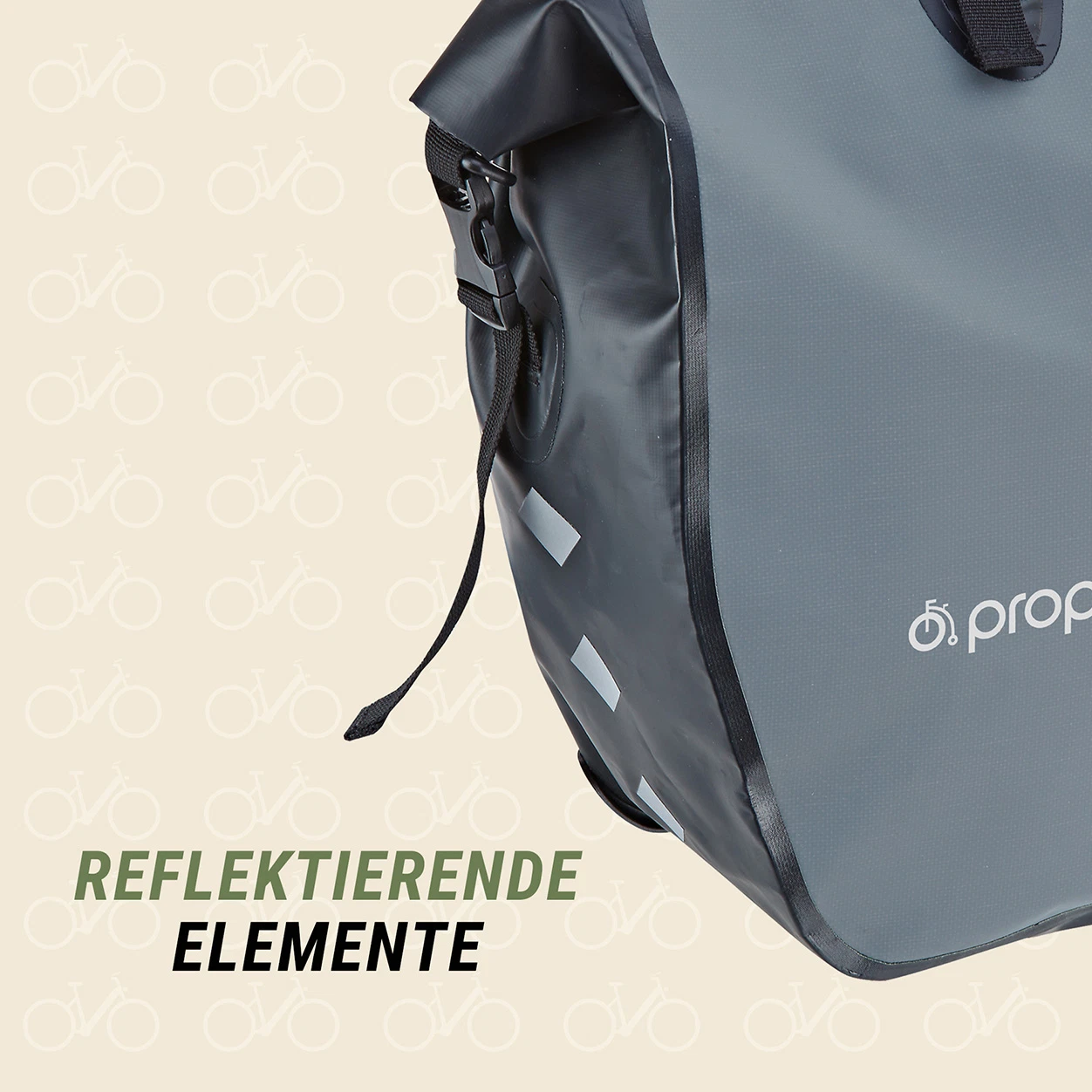 Fahrradtasche grau reflektierende Elemente - Ansicht von vorne
