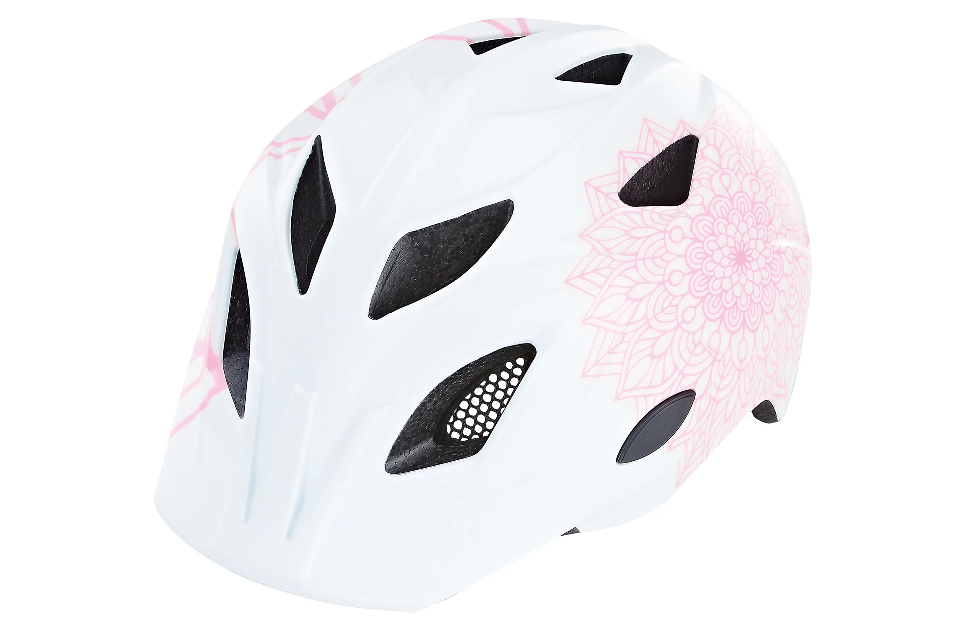 Fahrradhelm Kinder weiß/rosa - diagonale Ansicht auf weißem Grund