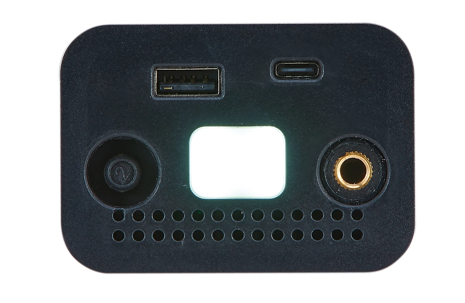 Akkupumpe mit Anschlüssen - Ansicht von unten auf weißem Grund