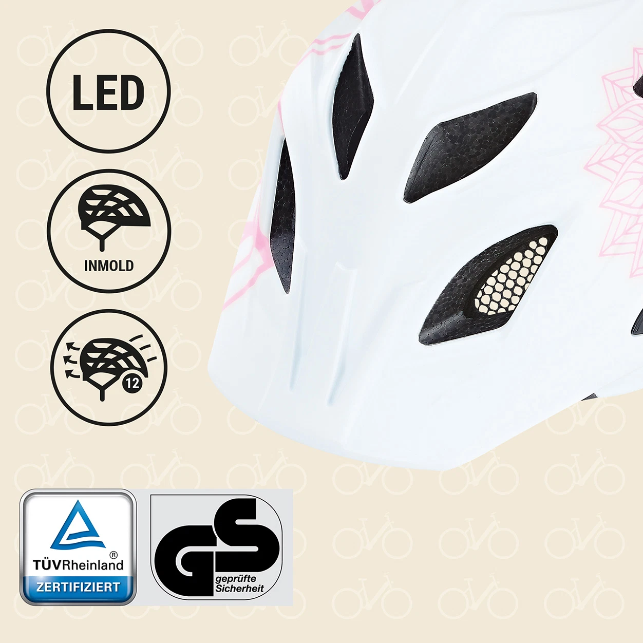Kinder-Fahrradhelm weiß-pink