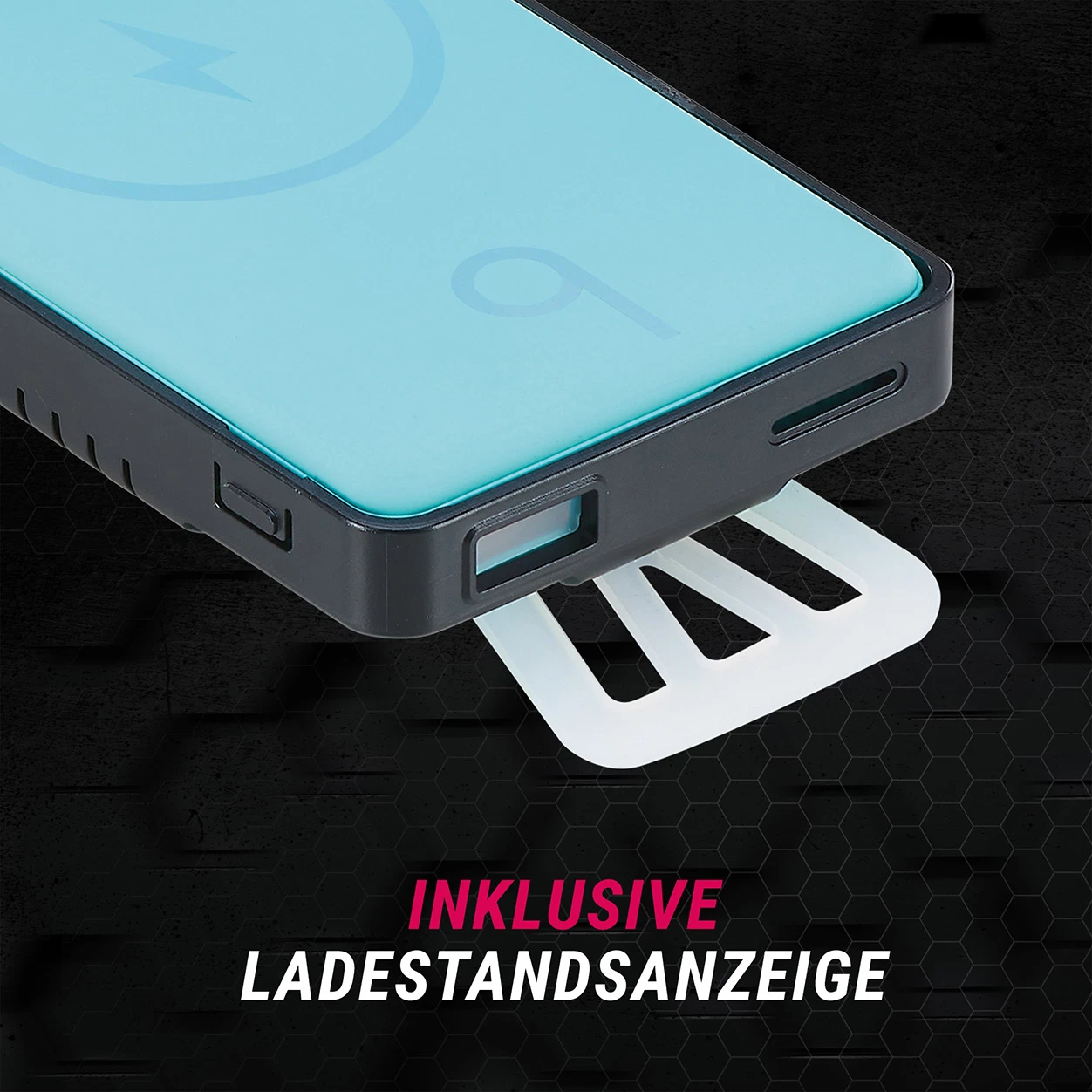 Smartphone Halterung mit Power Bank Ladestandsanzeige - Ansicht von vorne