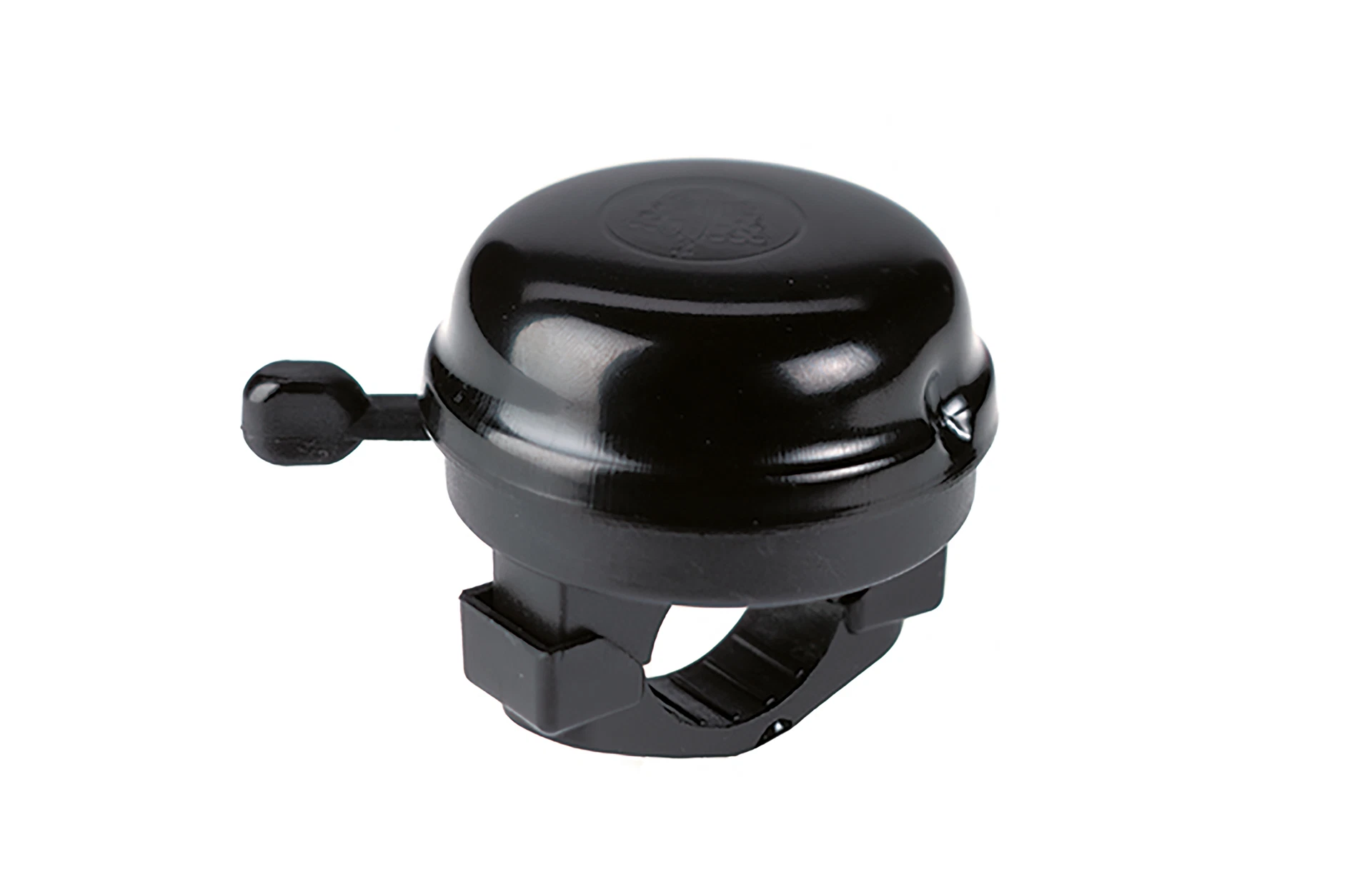 Klingel schwarz - diagonale Ansicht auf weißem Grund