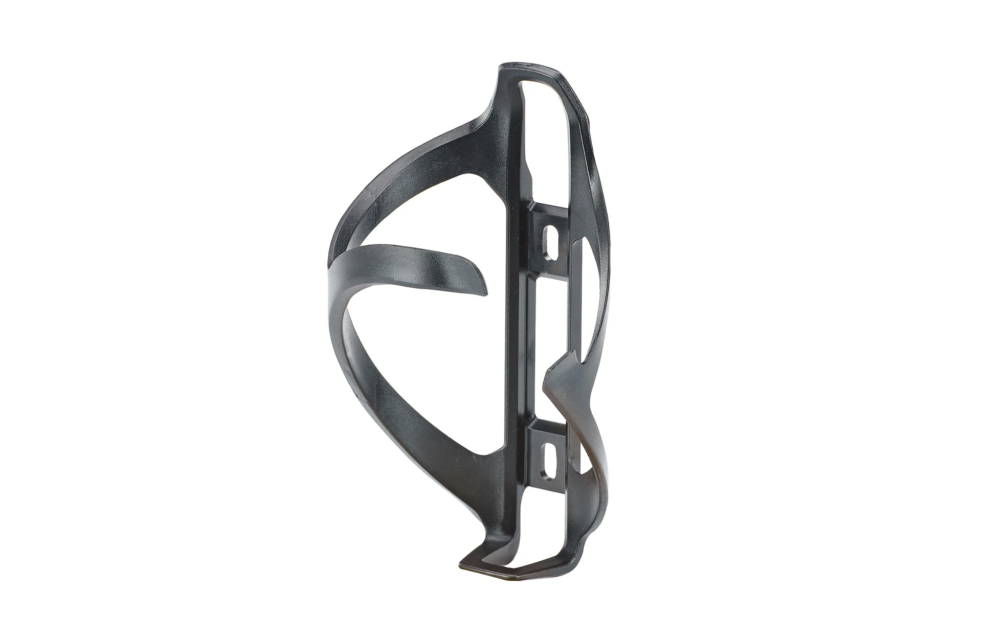 Trinkflaschenhalter schwarz mit Befestigungslöschern - diagonale Ansicht auf weißem Grund