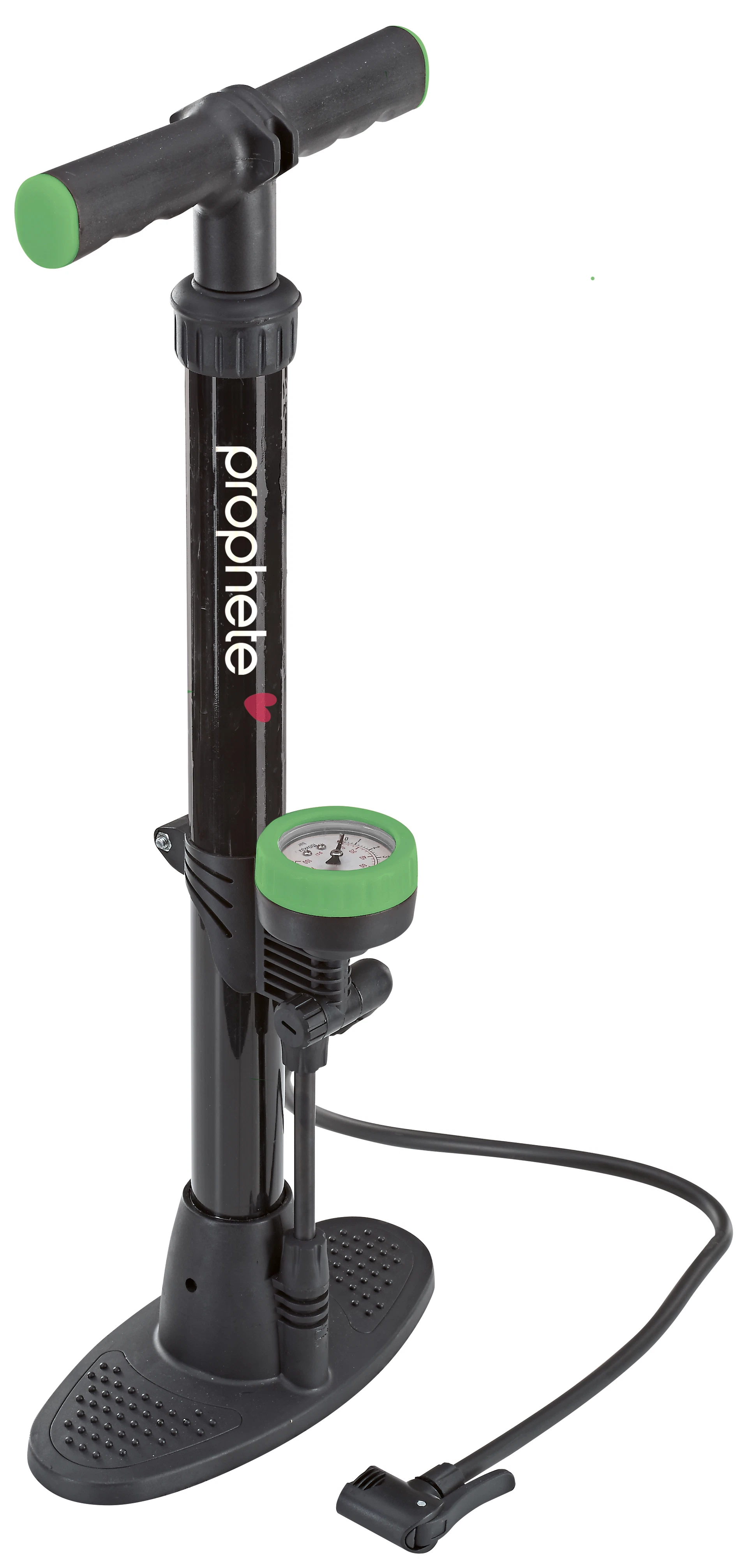 Standluftpumpe grün/schwarz Prophete - diagonale Ansicht auf weißem Grund