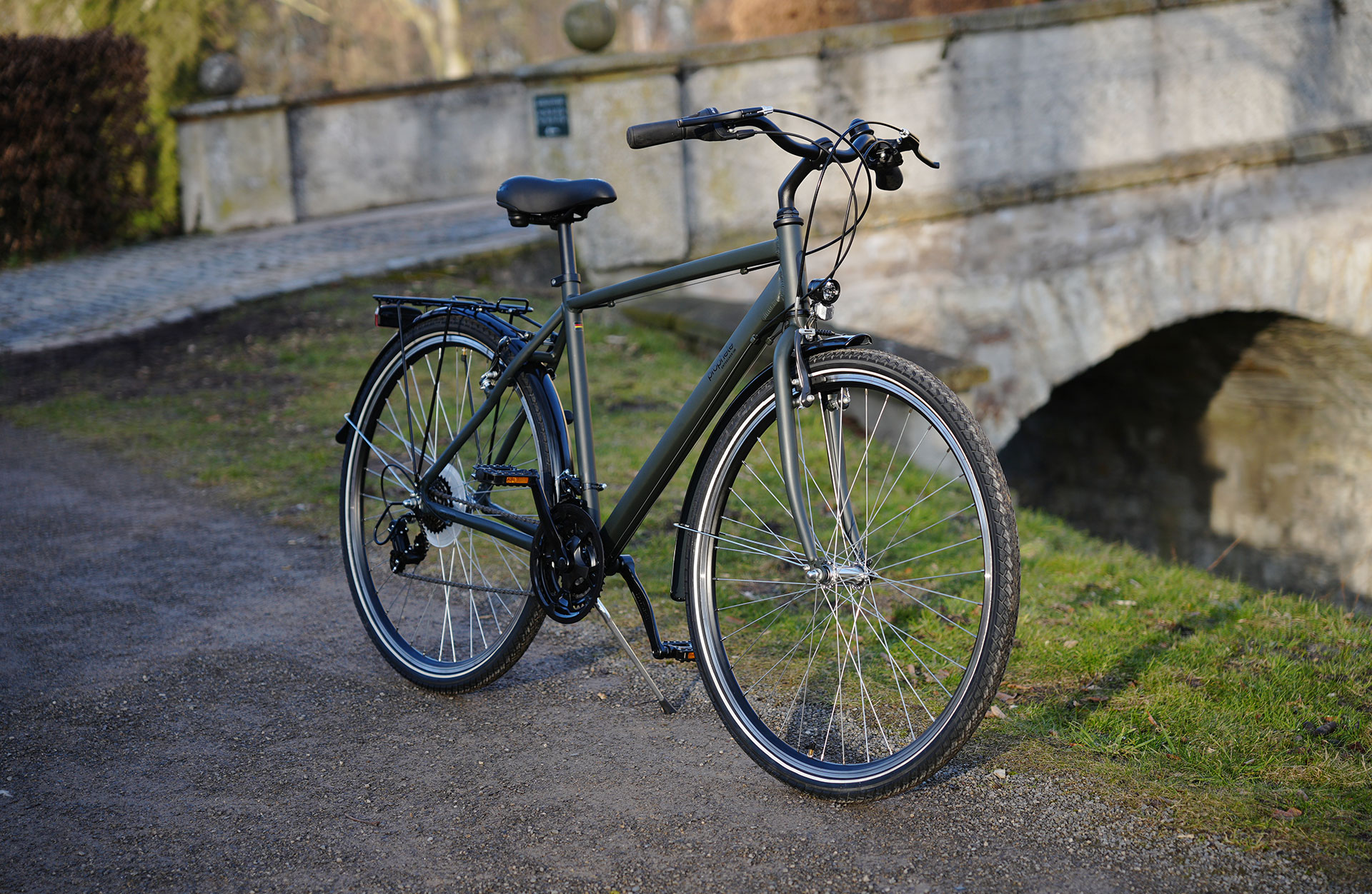 Entdecker 100 Trekking Bike - Ansicht diagonal von vorne im Freien