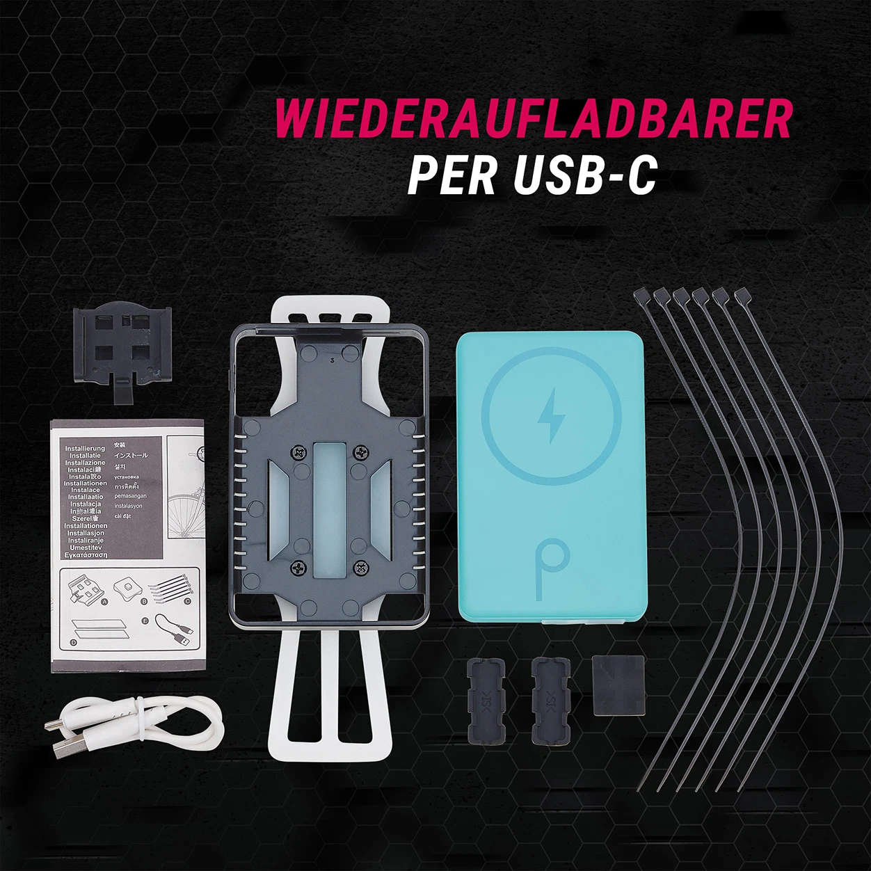 Smartphone Halterung mit Power Bank wiederaufladbar - Ansicht von vorne