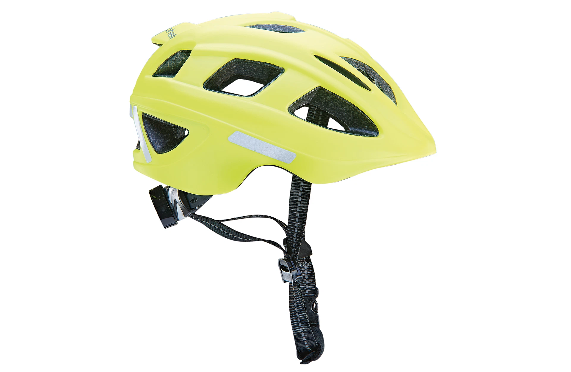 Kinderfahrradhelm gelb - seitliche Ansicht auf weißem Grund