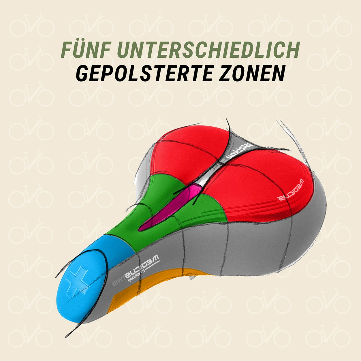 Gesundheitssattel Trekking "Medicus" fünf unterschiedliche gepolsterte Zonen - Grafik
