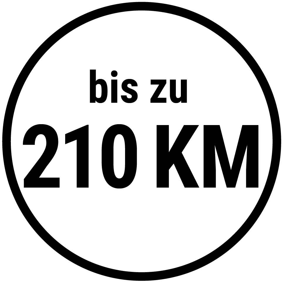 Icon Reichweite bis zu 210 km (rund)