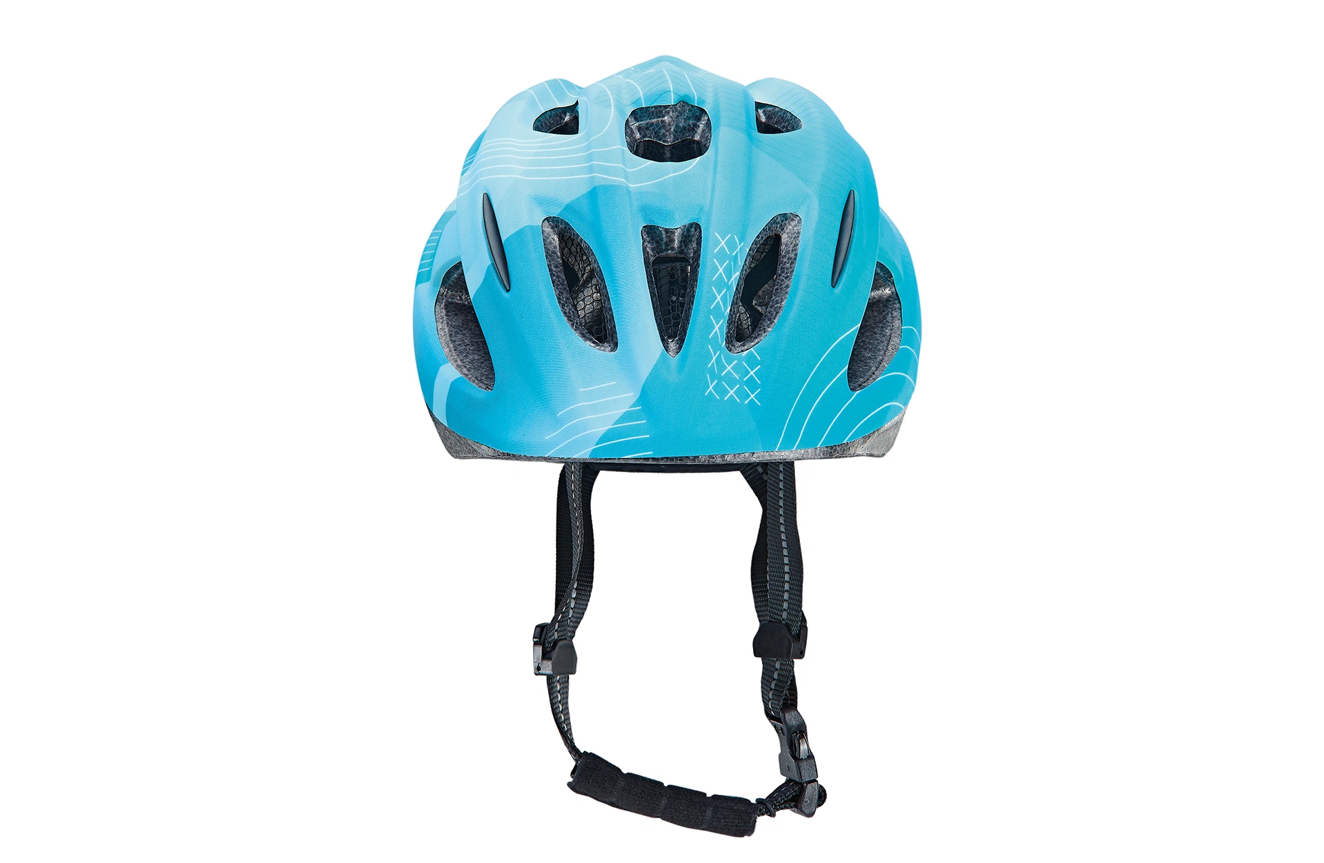 Fahrradhelm blau für Kinder - Ansicht von vorne auf weißem Grund