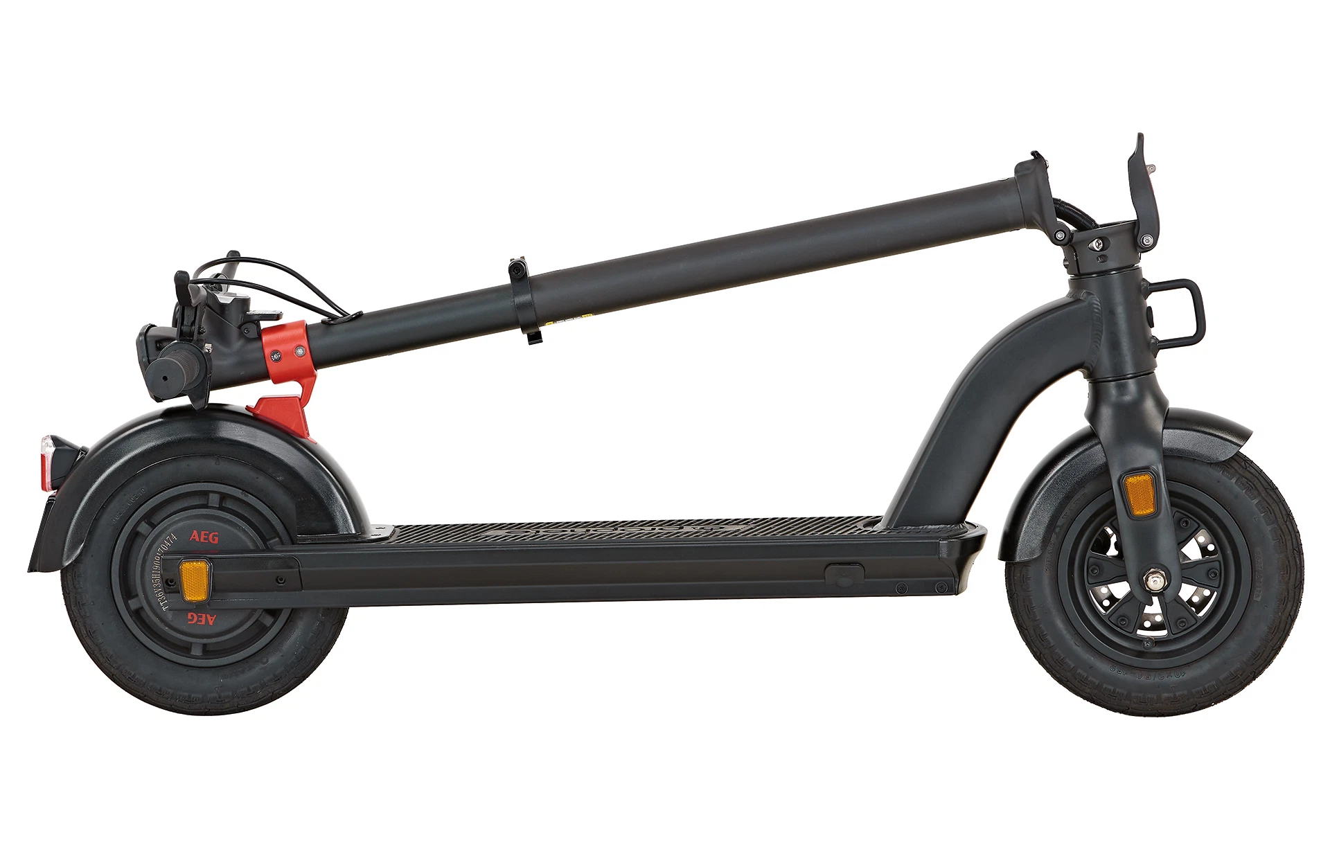 Vollansicht seitlich geklappt Prophete E-Scooter 10" Luftreifen vor weißem Hintergrund