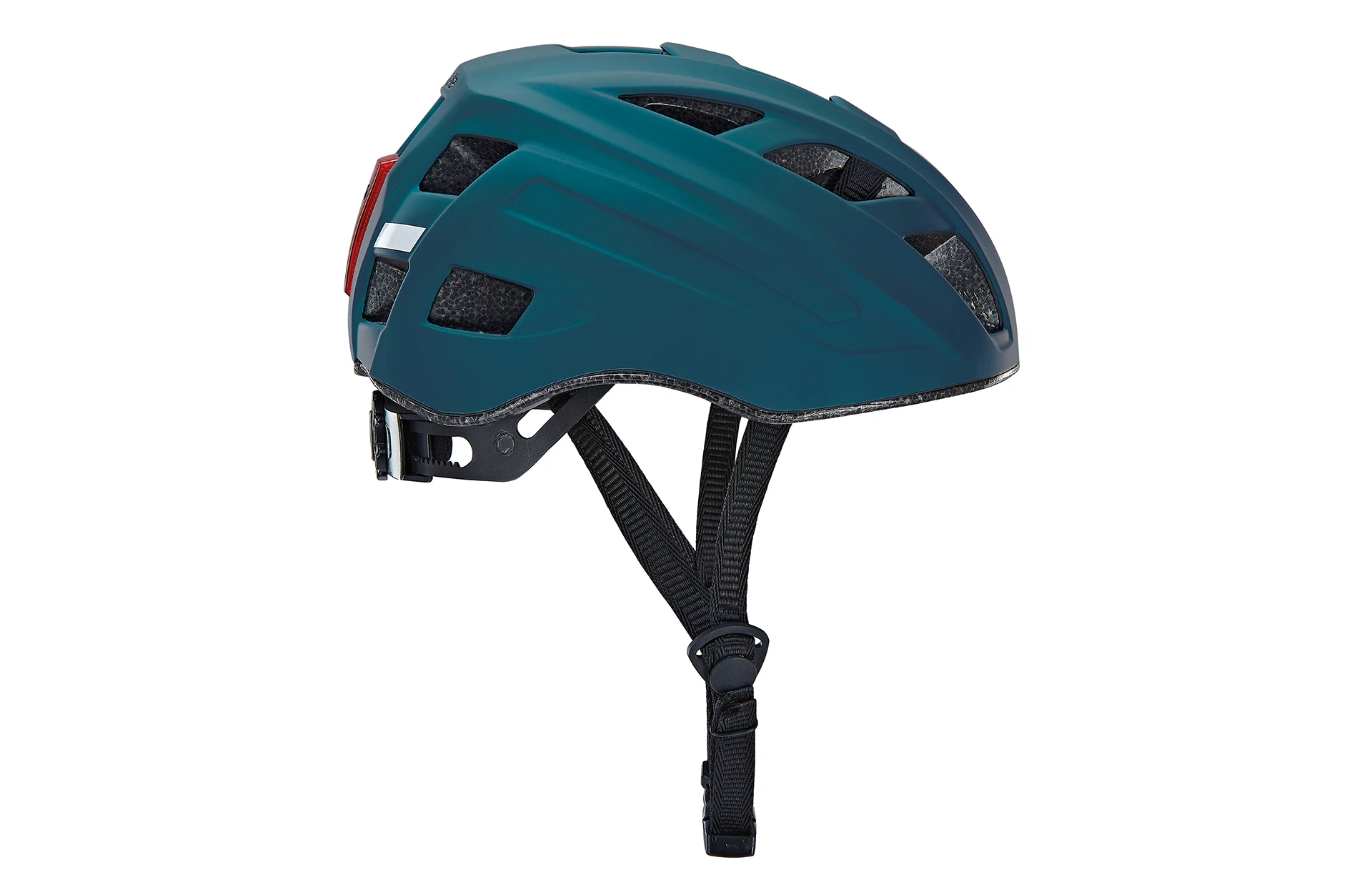 Fahrradhelm türkis - seitliche Ansicht auf weißem Grund