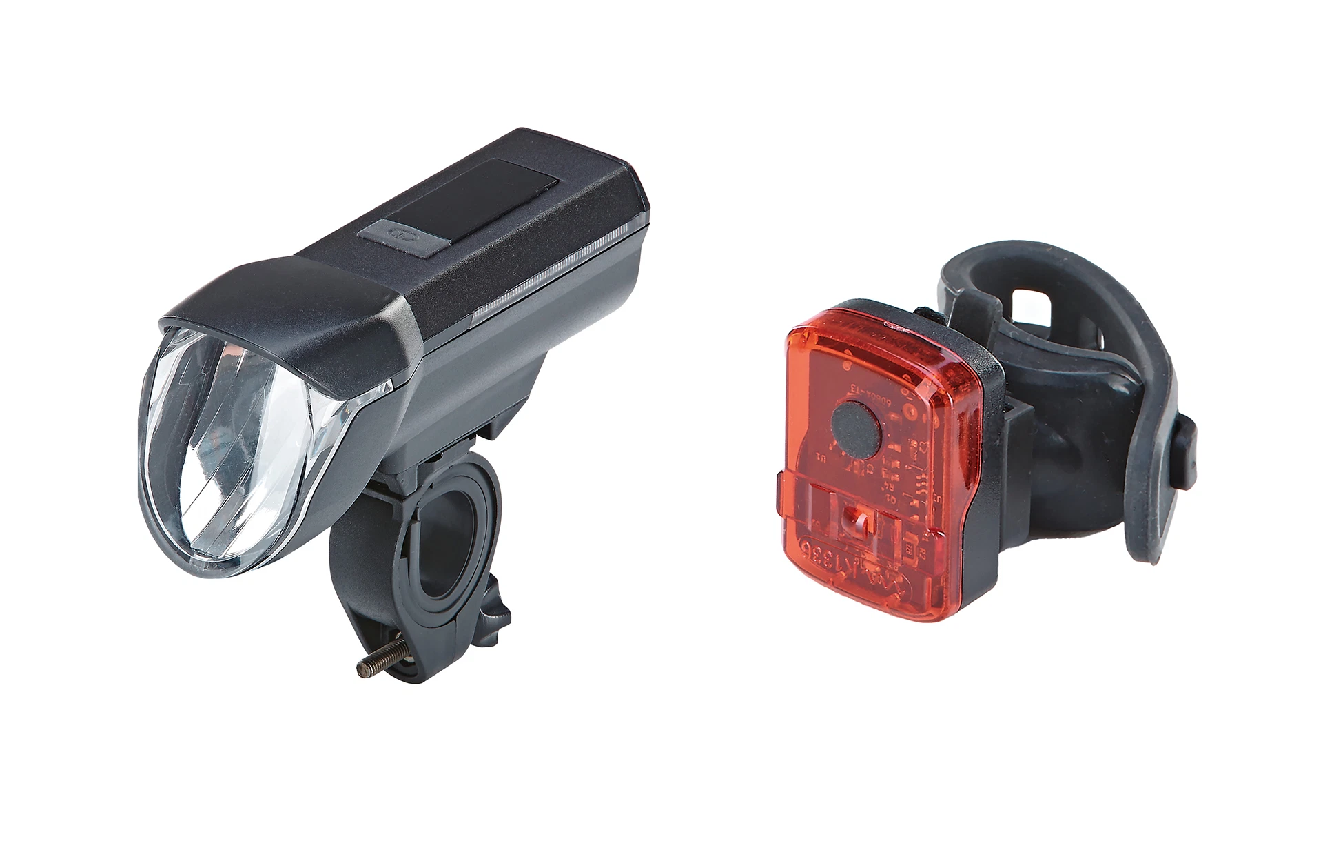 Beleuchtungs- Set aus Scheinwerfer und Rücklicht - diagonale Ansicht auf weißem Grund