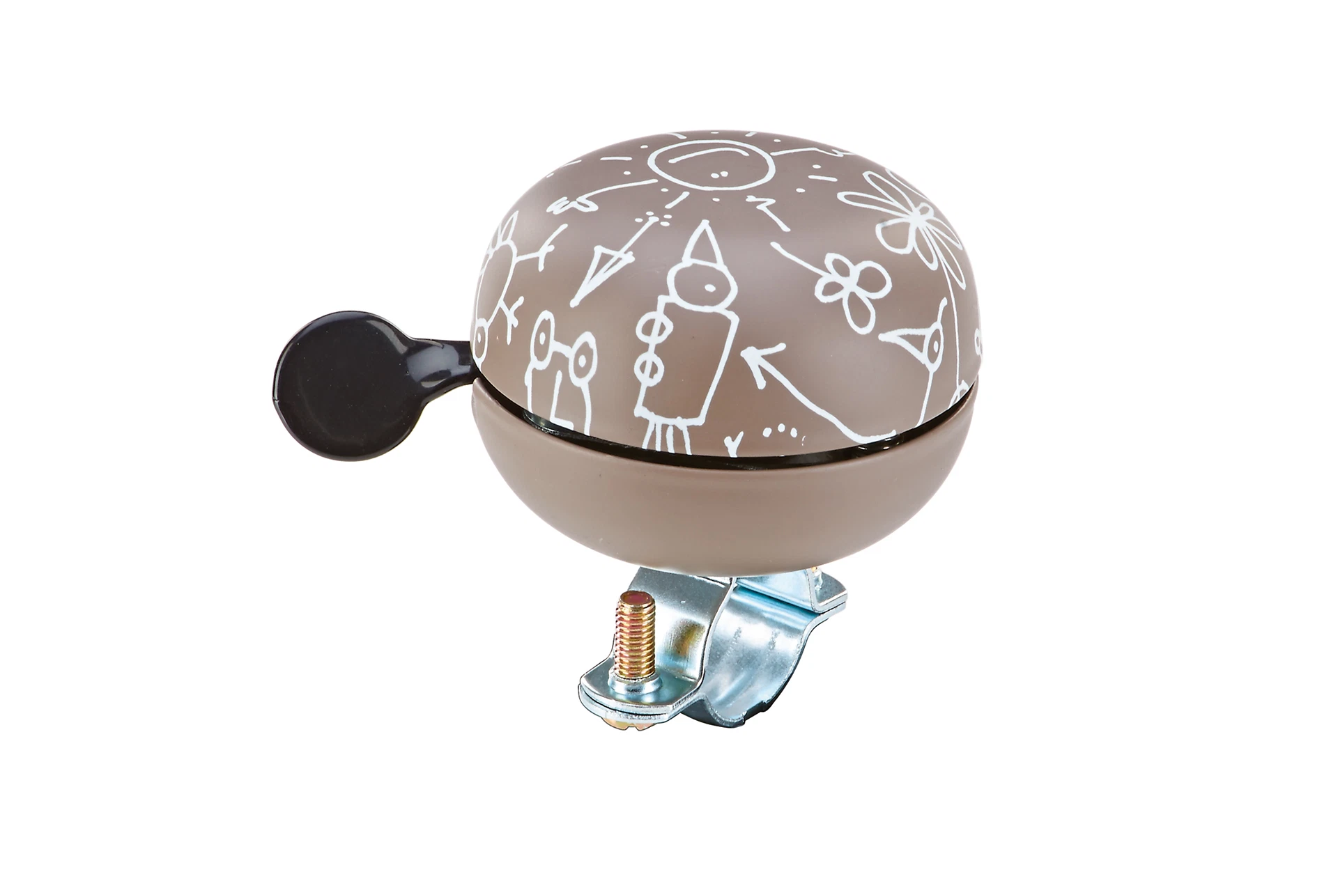 Klingel grau mit weißen Motiven - seitliche Ansicht auf weißem Grund