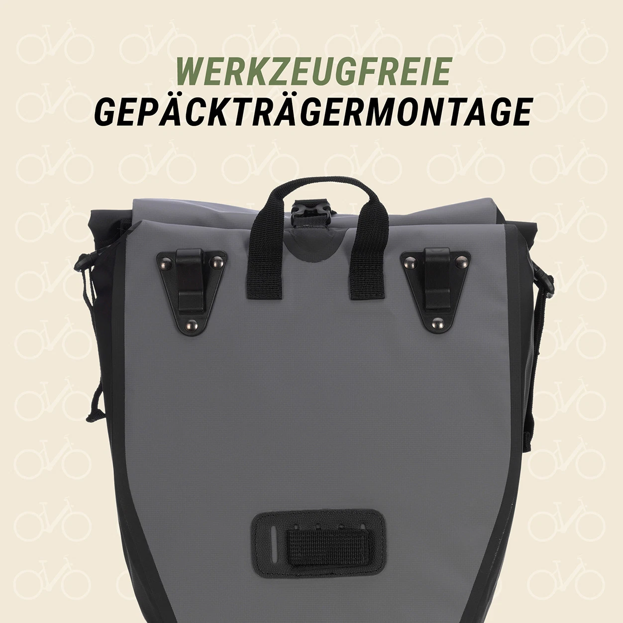 Fahrradtasche grau werkzeugfreie Montage - Ansicht von hinten