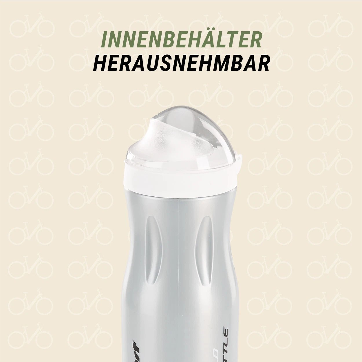 Trinkflasche silber - Innenbehälter herausnehmbar - Detailansicht