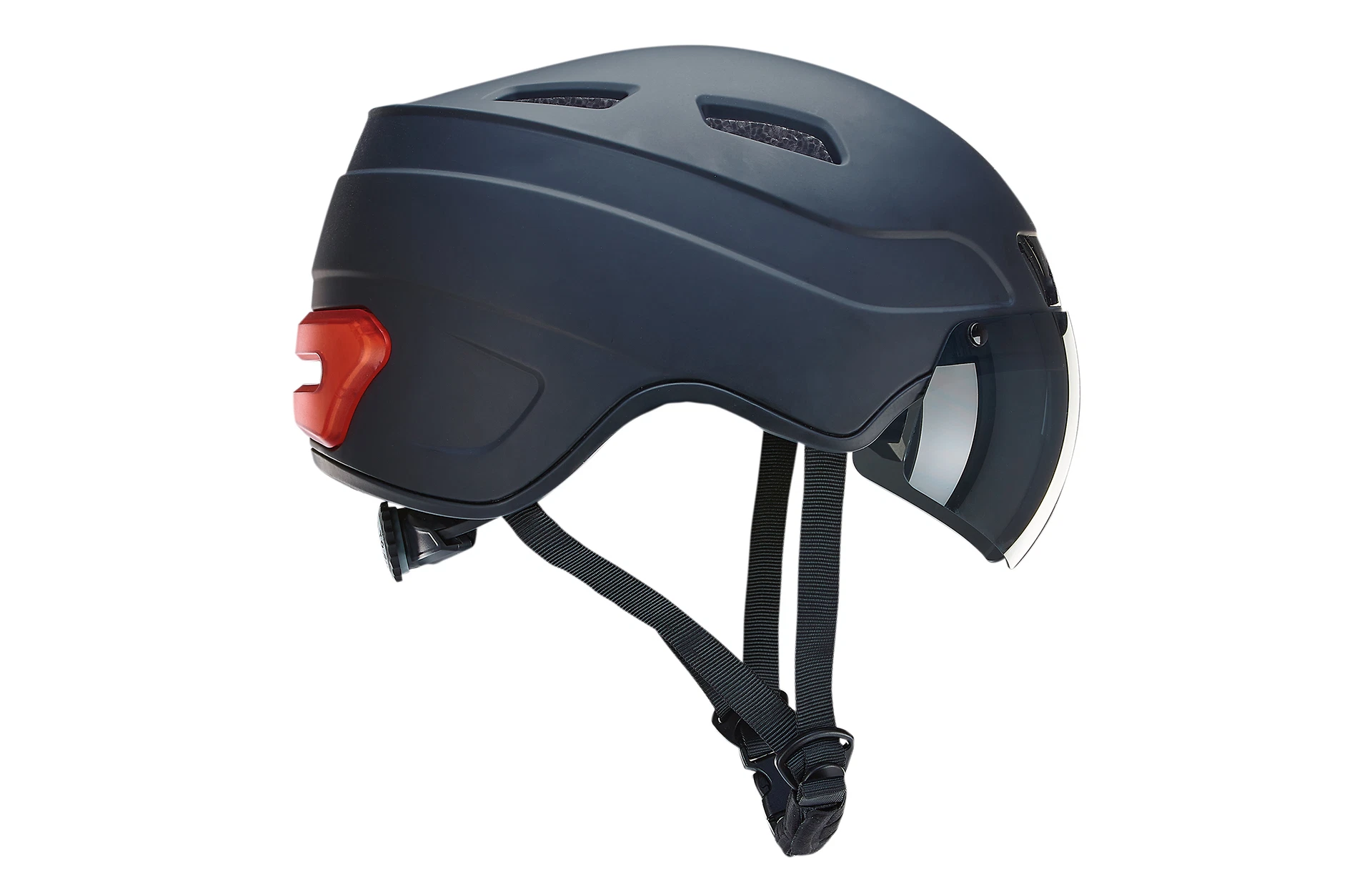 Smarthelm schwarz - seitliche Ansicht auf weißem Grund