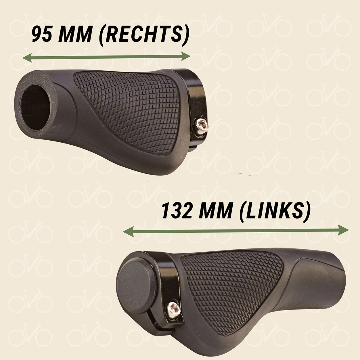 Ergo Fahrradgriffe Drehgriffschalter rechts 95mm und links 132mm - diagonale Ansicht