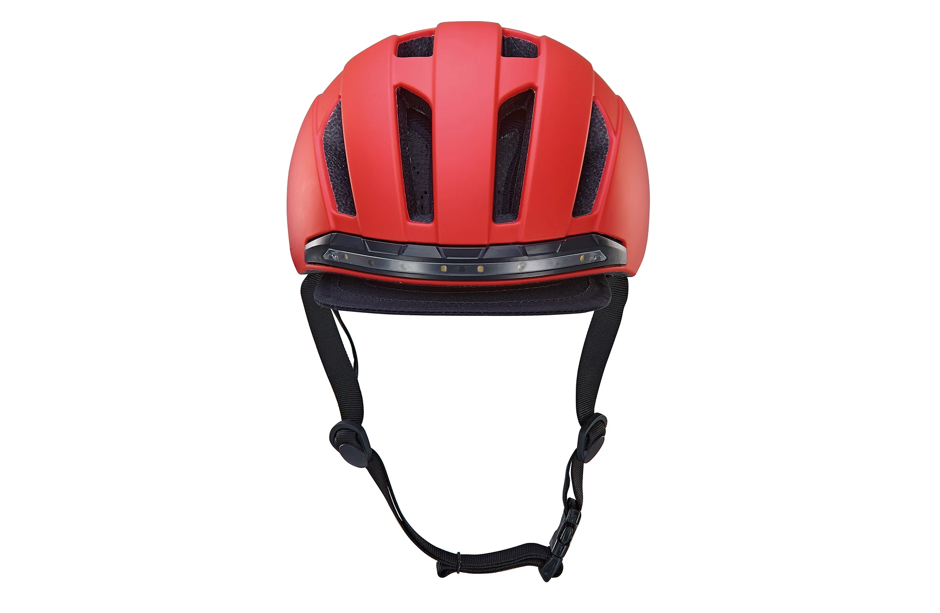 Fahrradhelm rot - Ansicht von vorne auf weißem Grund