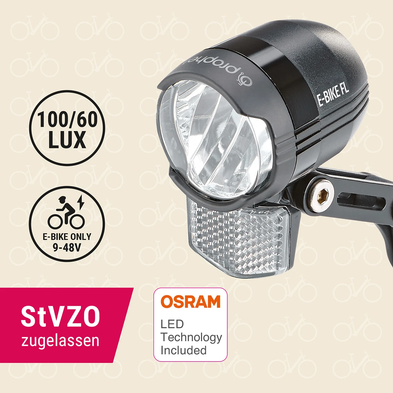 E-Bike Scheinwerfer 100/60 LUX