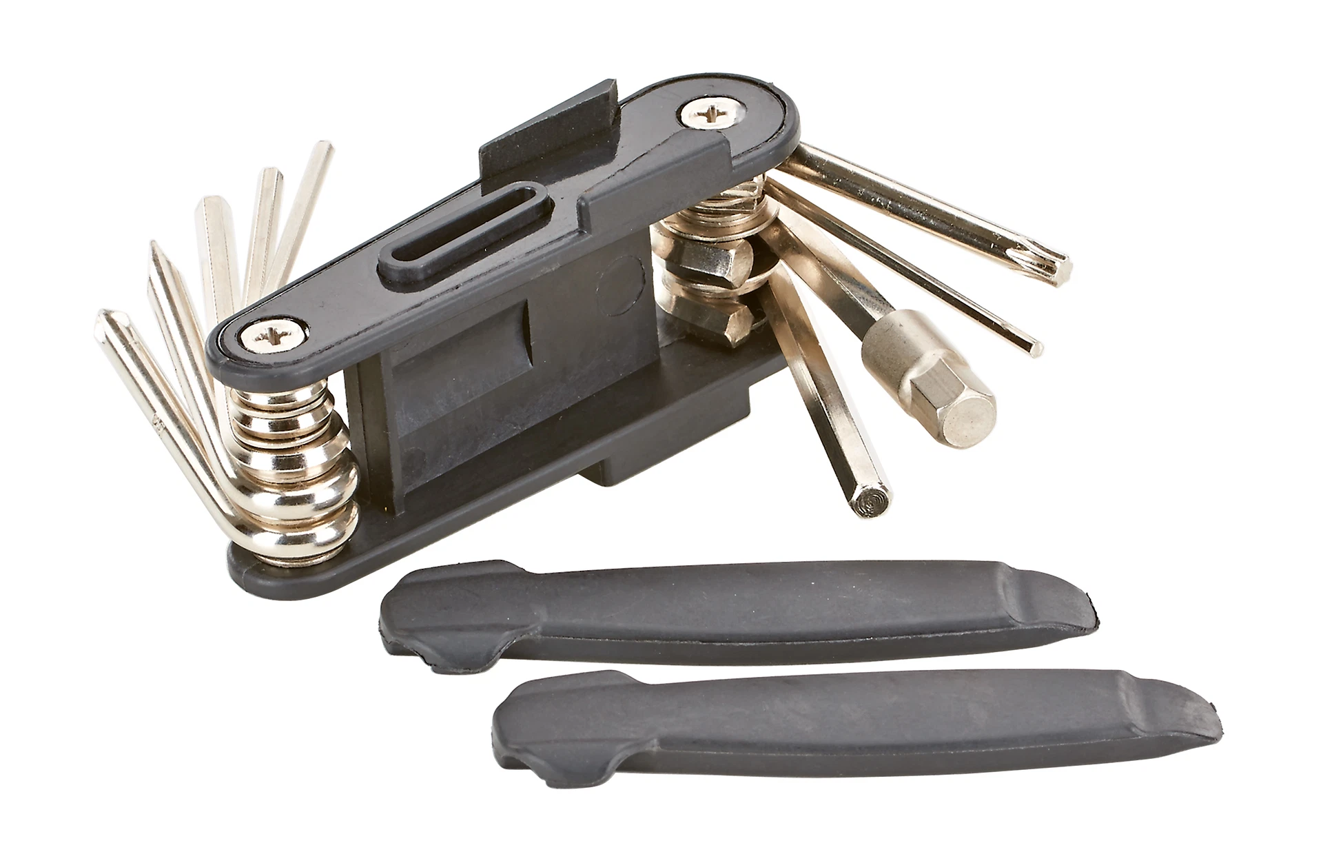 Multitool geöffnet - diagonale Ansicht auf weißem Grund