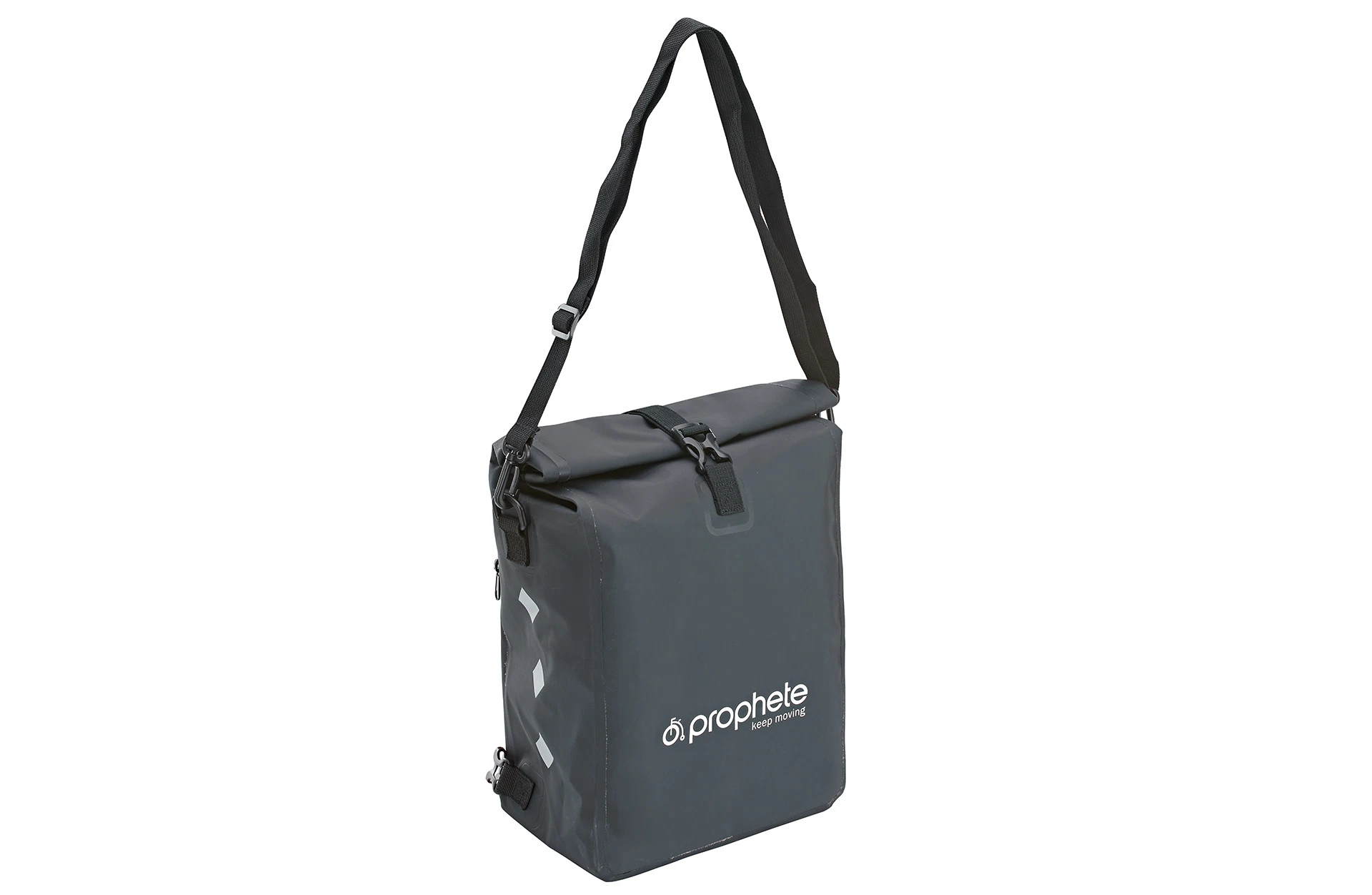 Fahrradtasche Prophete mit Gurt - Ansicht diagonal auf weißem Grund